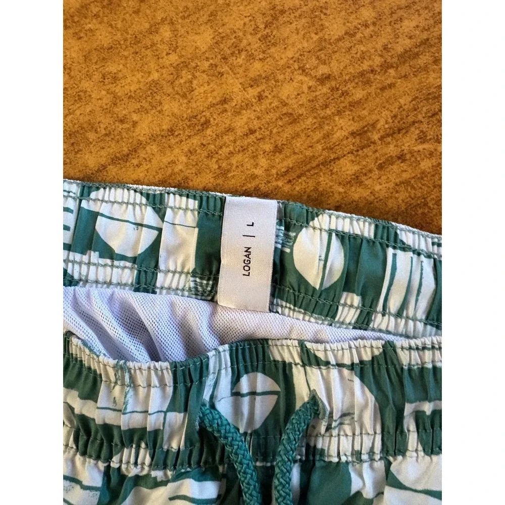 Bluemint Logan Mens Swim Shorts Green White Geometric Abstract Print Size‎ L